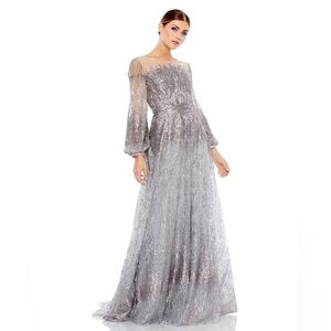 Mac Duggal 20307 NWT JEWEL ENCRUSTED ILLUSION LONG SLEEVE A LINE GOWN